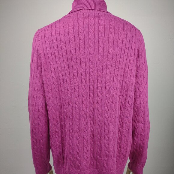 NWOT Lands' End fuchsia pink cable knit turtleneck pullover sweater XL Petite - Picture 6 of 9